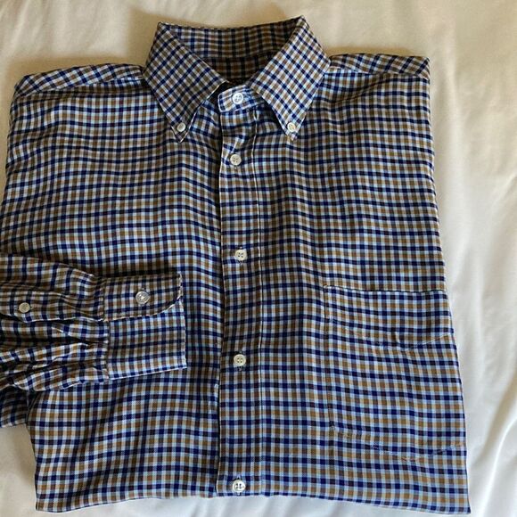 Paul & Shark NWOT Mens Blue & Brown Check shirt with Button Down Collar. Size L - Picture 1 of 5